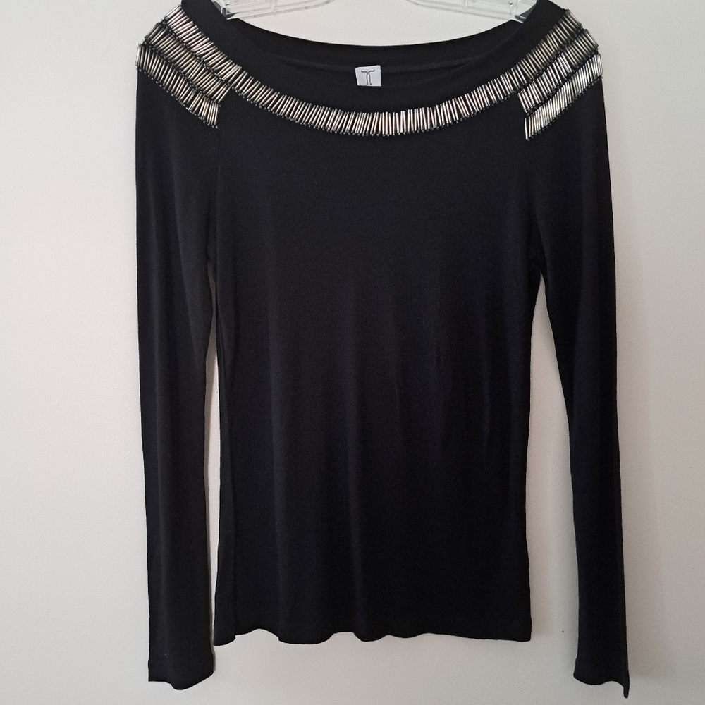 Tristan Black Long Sleeve Top with Metallic Details